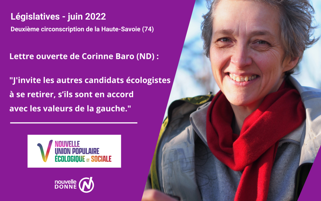 Candidature NUPES : lettre ouverte de Corinne Baro (ND) aux candidats écologistes de la 2e circonscription en Haute-Savoie